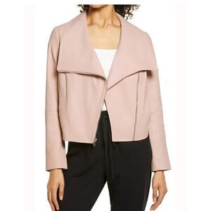 Sam Edelman Leather Bomber Jacket Neutral Blush Pink Size Small Lamb Leather